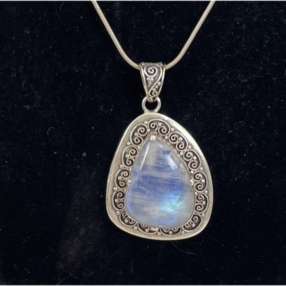 Sterling Silver 925 Moonstone Pendant On Adjustable Silver Chain